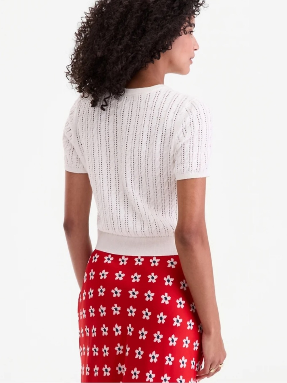 On 34th open Short Sleeve Pointelle Cardigan Sweater - White ivory nwot M - Picture 3 of 7